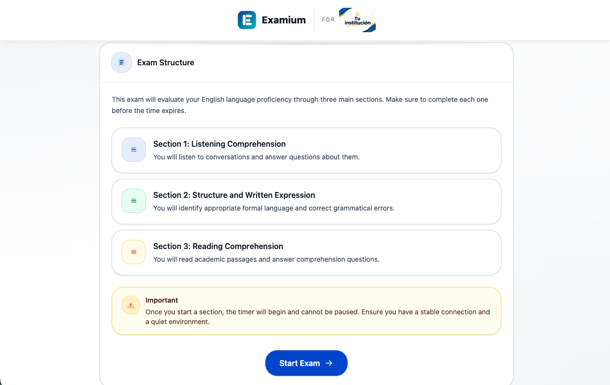 Estructura e instrucciones del examen (ejemplo con marca blanca y logo de tu institución)